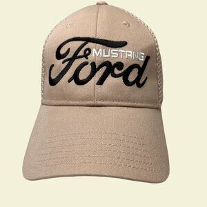 Ford Mustang Car Enthusiasts Hat Cap Strap Back Beige Script Embroidered‎ Logo